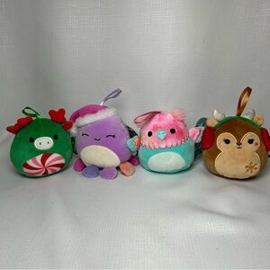 4 NWT Squishmallows Christmas Ornaments,  Moose,  Deer, Octopus & Griffin